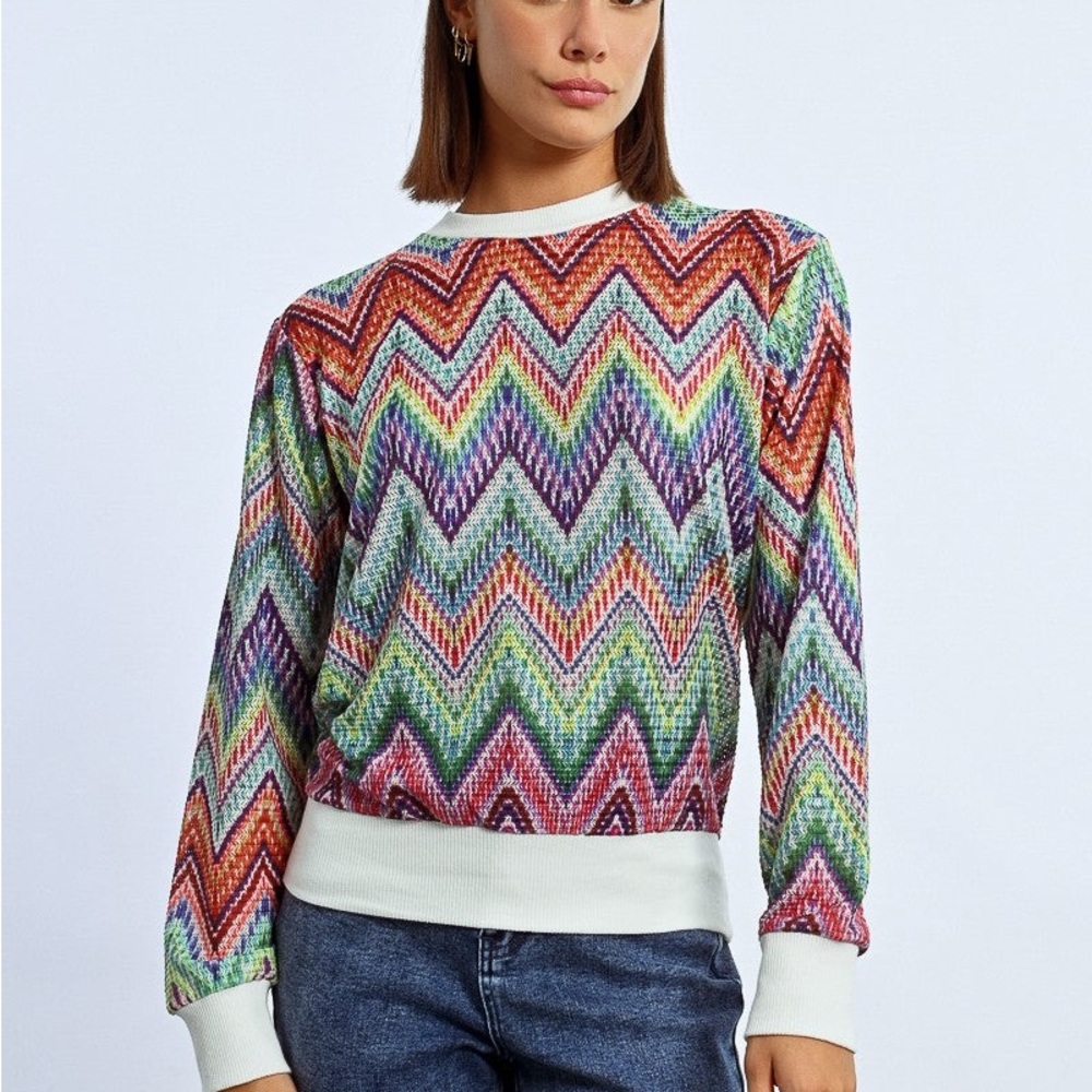 Molly Bracken Multicolor Chevron Long Sleeve Top